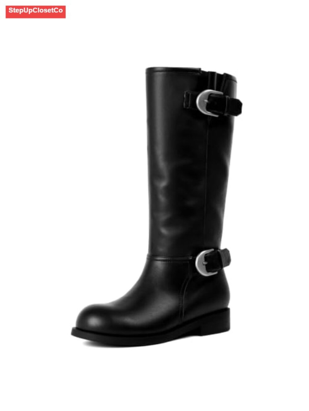 Womens Knee High Boots Round Toe Low Block Heel Combat Tall Boots